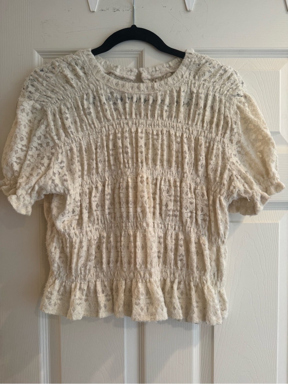 Treasure & Bond Cream Lace Smocked Puff Sleeve Top